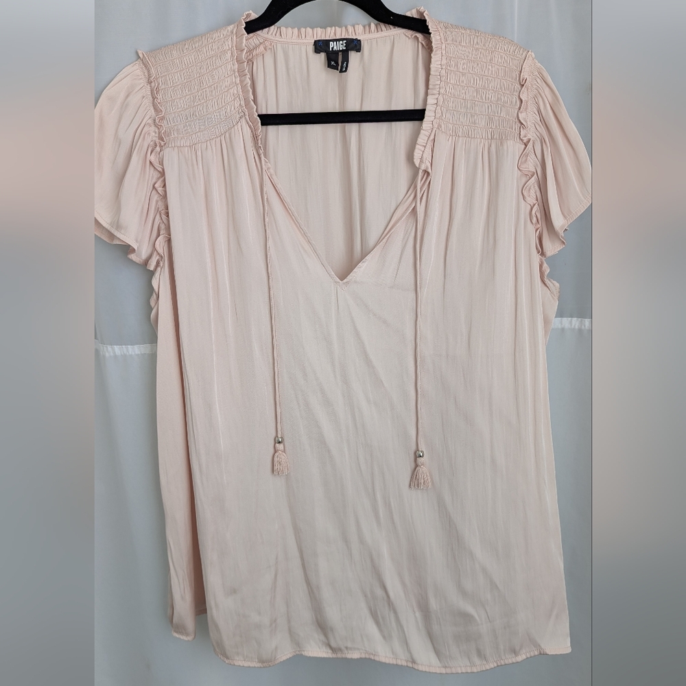 PAIGE Women's Textured VNeck Short Sleeve Blouse